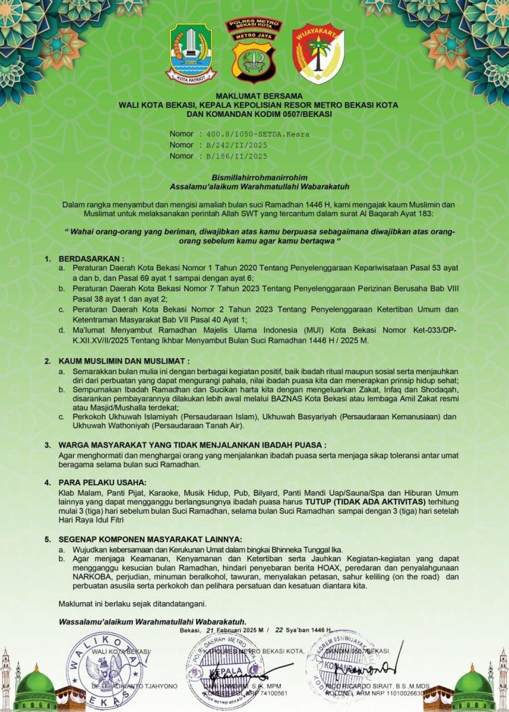 Maklumat Bersama Bulan Suci Ramadhan 1446 H